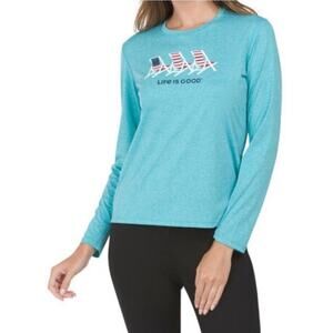 Life is Good Long Sleeve Performance Shirt Beach Chair Americana Flag Small